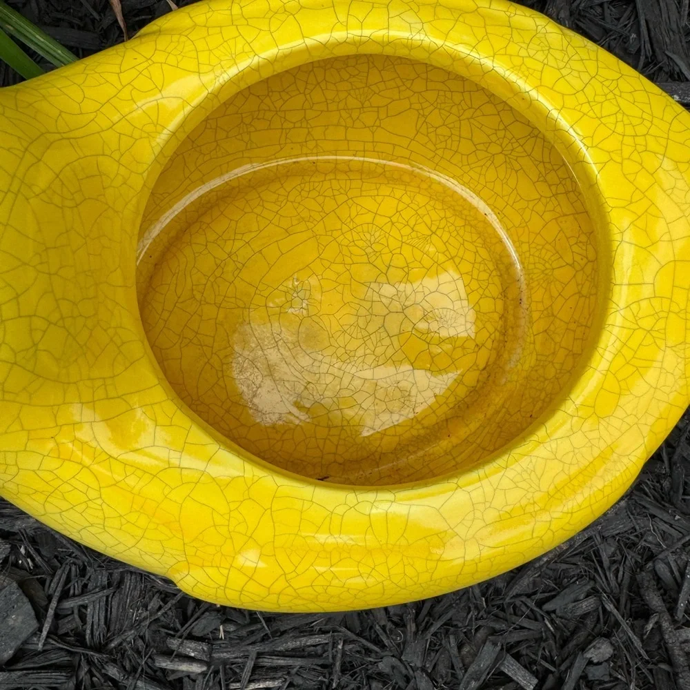 Harry & David Yellow Ceramic Bird Planter - Decorative Bird Feeder/Water Bowl